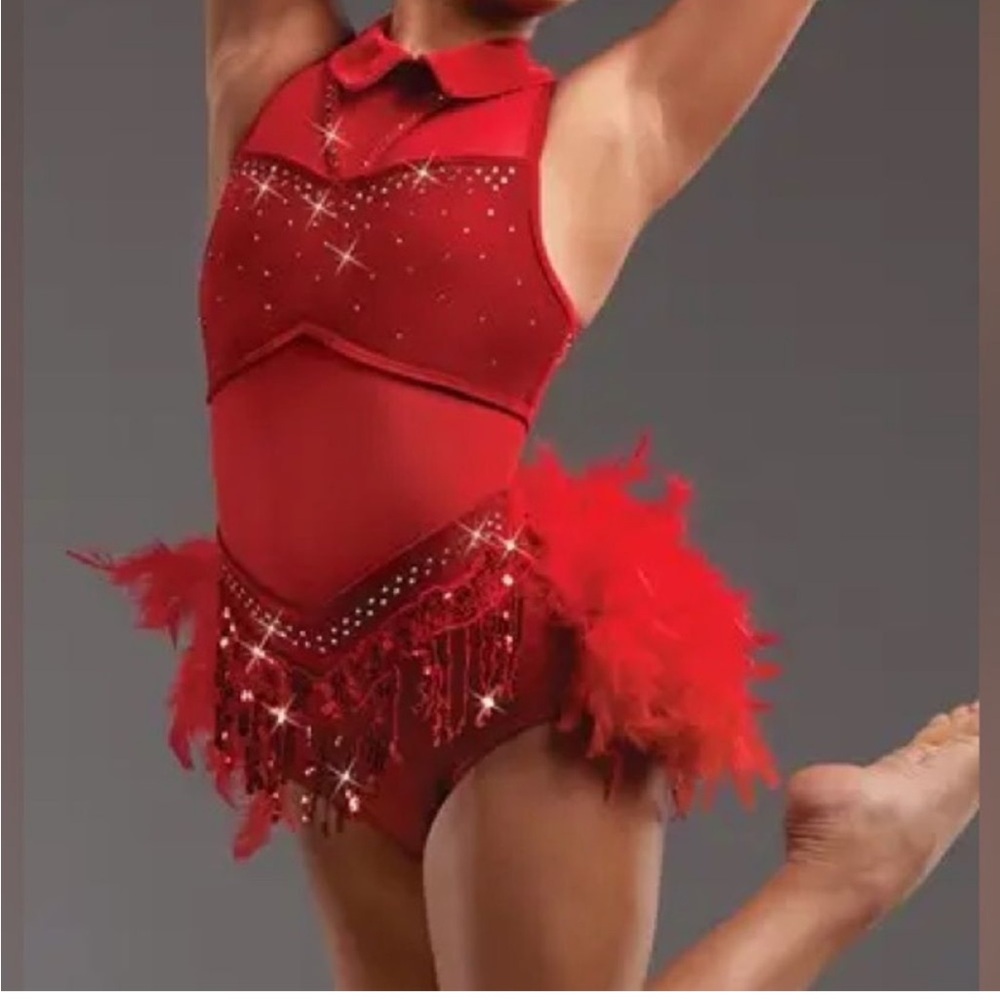 Weissman Red and Orange Feathered Dance Costume